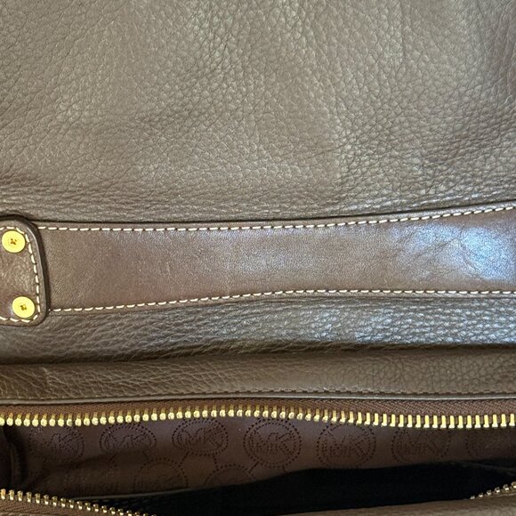 Michael Kors Satchel Leopard Calf Skin Flap Top Handel Dk Brown Pebbled Leather - Picture 14 of 16